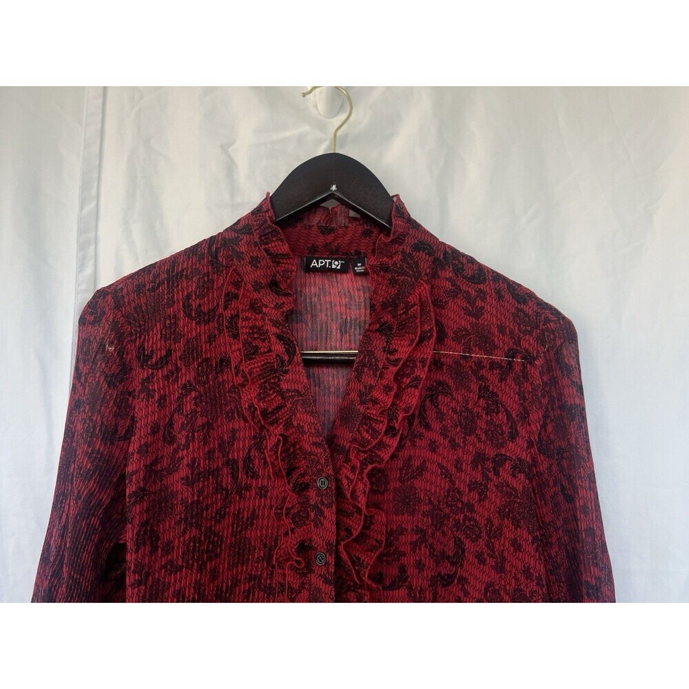 Apt. 9 Red Sheer Mesh Button Up Blouse M Floral B… - image 2